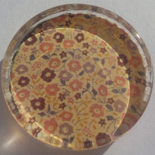 Cabochon de verre, plat, rond, 25 mm, image, dessin, fleur liberty, beige