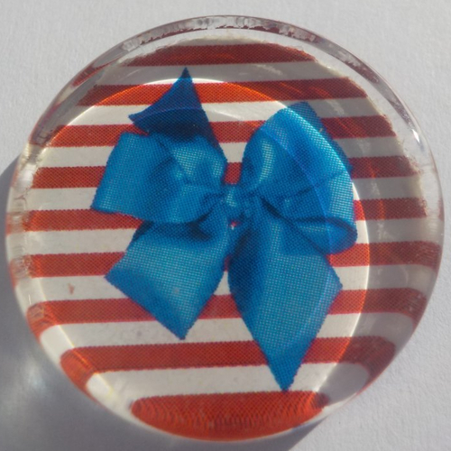 Cabochon de verre, plat, rond, 25 mm, image, dessin, marinière bleu, rouge