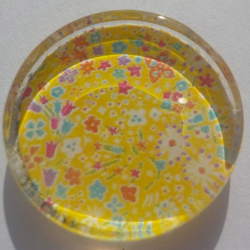 Cabochon de verre, plat, rond, 25 mm, image, dessin, liberty, jaune