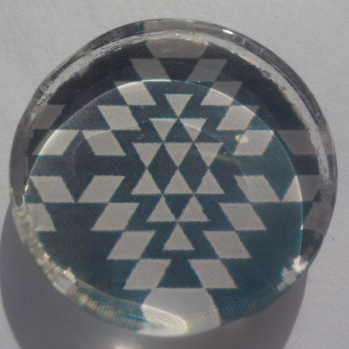 Cabochon de verre, plat, rond, 25 mm, image, dessin, géométrique,noir, blanc,