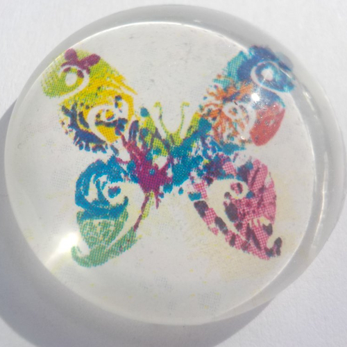 Cabochon, papillon multicolore, verre, rond, 20 mm