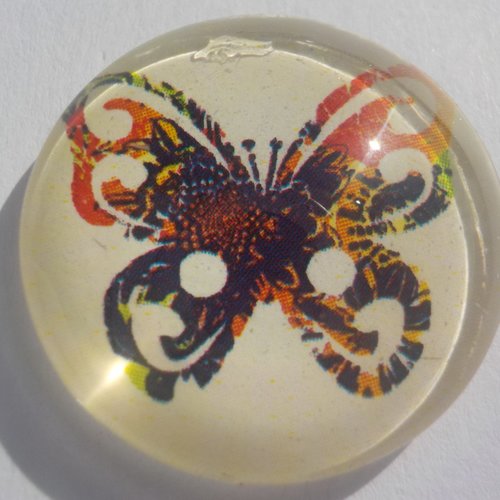 Cabochon, papillon multicolore, verre, rond, 20 mm