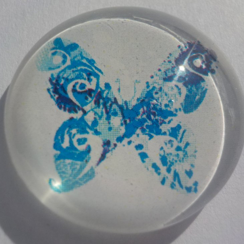 Cabochon, papillon bleu, verre, rond, 20 mm