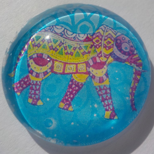 Cabochon, éléphant, multicolore, verre, rond, 20 mm