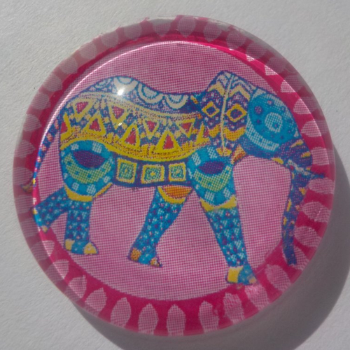 Cabochon, éléphant, multicolore, verre, rond, 20 mm