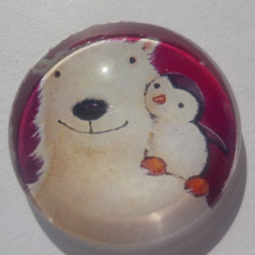 Cabochon, ours polaire, blanc, verre, rond, 20 mm, rose,