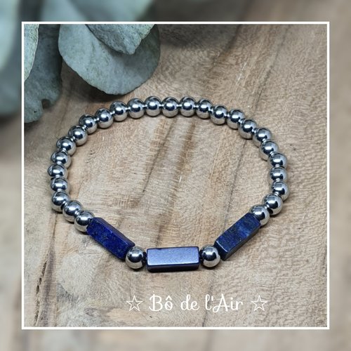 Bracelet perles acier inoxydable et lapis