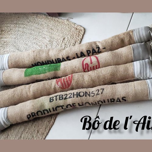 Boudin de porte déco toile de jute et toile à matelas vintage revalorisées- pm2