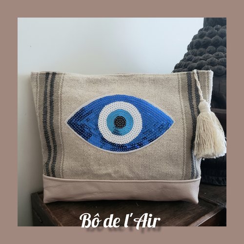 Pochette bachette et cuir ancien, œil matiasma