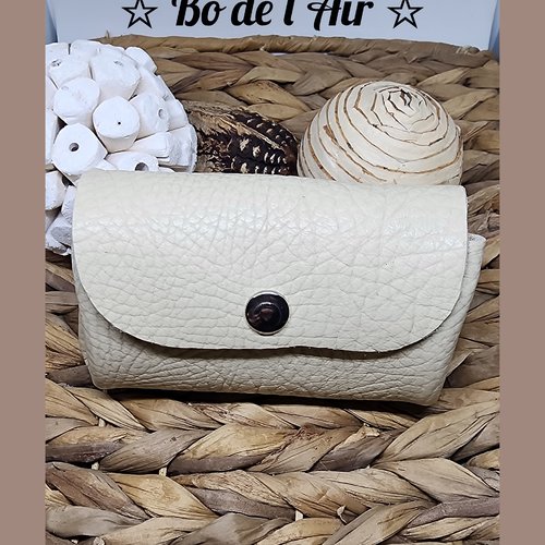 Porte-monnaie cuir grainé beige
