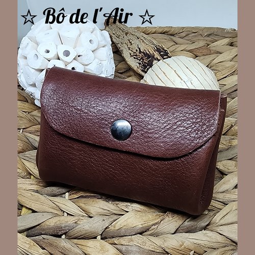 Porte-monnaie cuir lisse brun foncé
