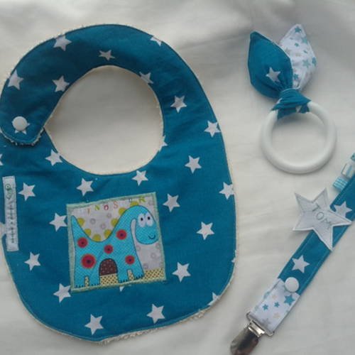 Bavoir, attache-tetine, anneaux de dentition en kit cadeau pour bébé