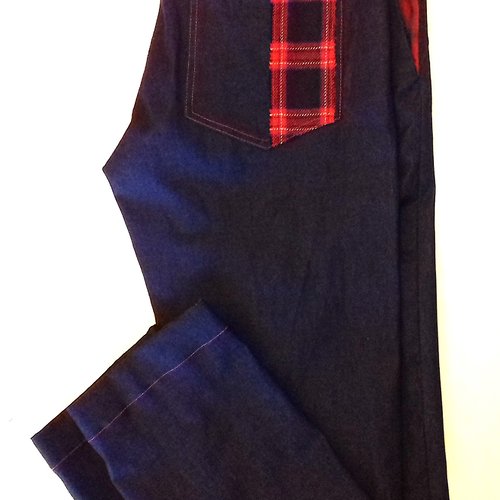 Pantalon denim & tartan