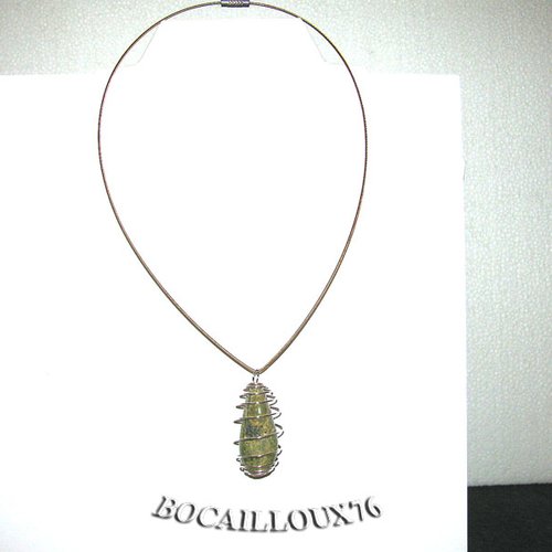 -dispo---unakite 2 collier pendentif cage midi + cable gaine