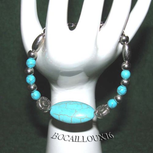 -dispo---howlite turquoise 6 bracelet perles - mousqueton argente