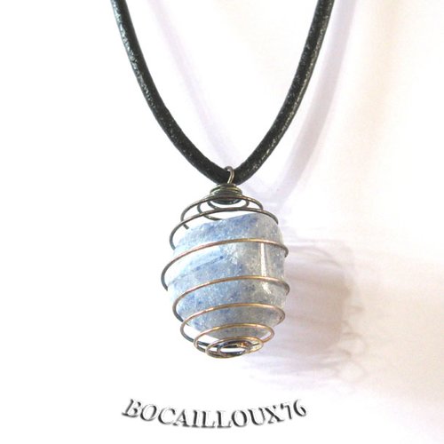 -dispo---quartz bleu 1 pendentif cage mini- attache argentee