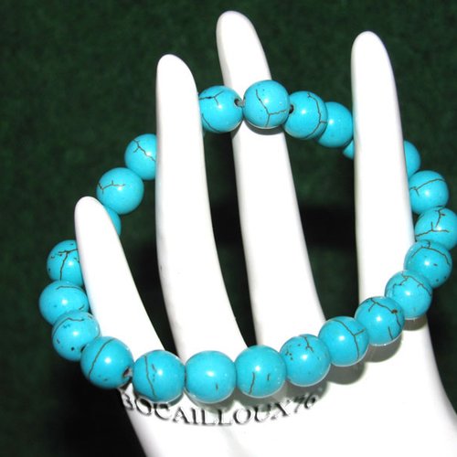 -dispo---howlite turquoise 6 bracelet perles 8mm sur cordelastic t.19 .