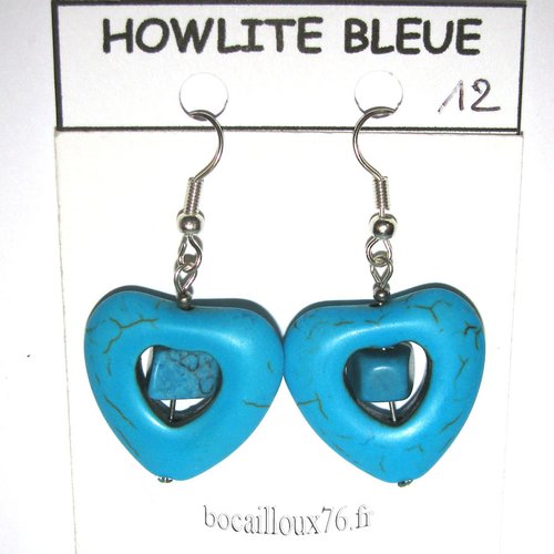 --depot---howlite bleue 12ml - boucle d'oreille coeur - crochet argente