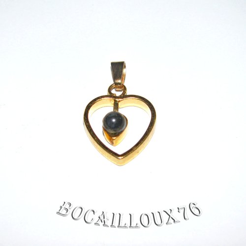 -dispo---labradorite 7* pendentif coeur perle + cordon noir fourni - fin de serie