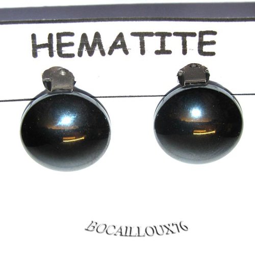 -dispo---hematite 4* - boucle oreille cabochon 16mm sur clips.