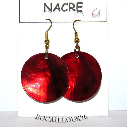 --depot---nacre 4 rouge - boucle oreille crochet dore