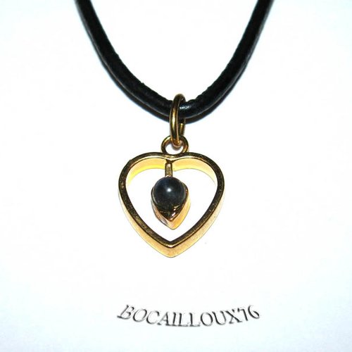 -dispo---labradorite 2* pendentif coeur perle + cordon noir fourni - fin de serie