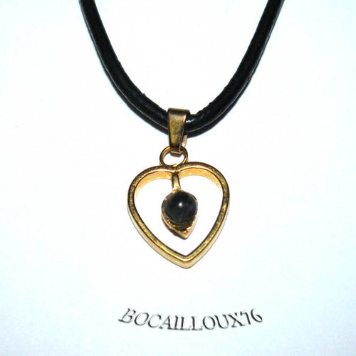 -dispo---labradorite 10* pendentif coeur perle + cordon noir fourni - fin de serie