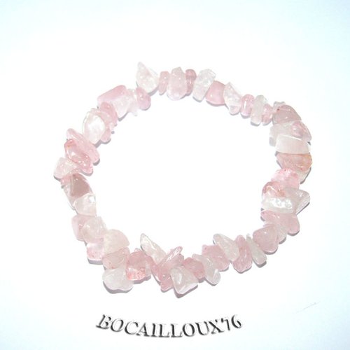 -dispo---quartz rose 1 bracelet chips - sur filelastic. t.18 .