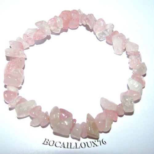 -dispo---quartz rose 2 bracelet chips - sur filelastic. t.18.5 .