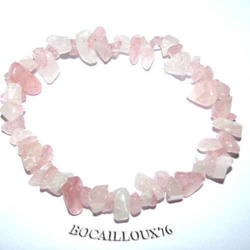 -dispo---quartz rose 3 bracelet chips - sur filelastic. t.18.5 .