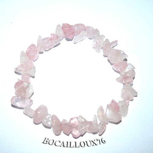 -dispo---quartz rose 4 bracelet chips - sur filelastic. t.19 .