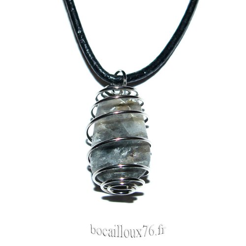 -dispo---quartz gris 1* pendentif cage mini - cordon noir t.45