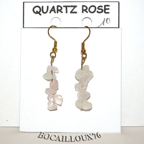 -dispo---quartz rose 10* chips - boucle oreille crochet dore.