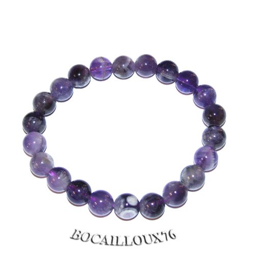 -dispo---amethyste 2* - bracelet perles 8mm t.19mm sur cordelastic .