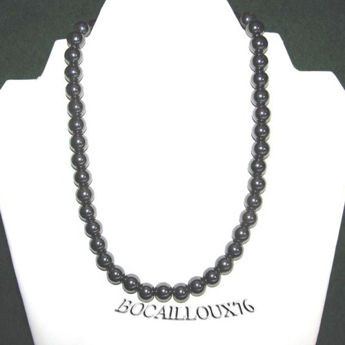 -dispo---hematite 6* - collier perles d.10 - fermoir mousqueton dore