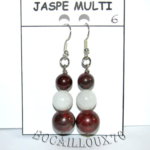 -dispo---jaspe multi 6* perles - boucle oreille monture argentee .