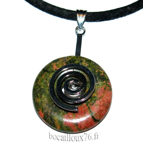 -dispo---unakite 12* - pendentif pi d.30 - support argenté .