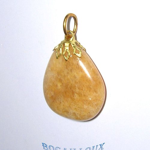 -dispo---quartz ocre 1* - pendentif goutte attache doree .