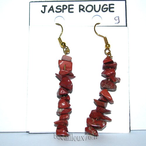 -dispo---jaspe rouge 9* boucle oreille long chips - crochet dore .