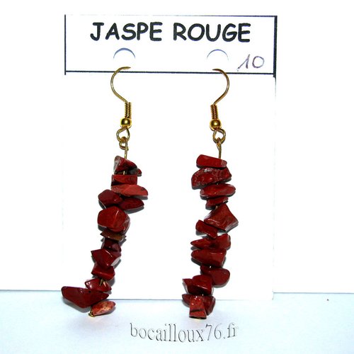 -dispo---jaspe rouge 10* boucle oreille long chips - crochet dore ..