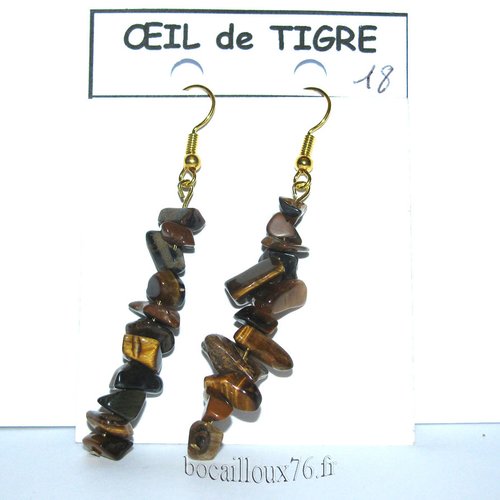 --depot---oeil de tigre 18*ml - boucle oreille long chips - crochet dore .