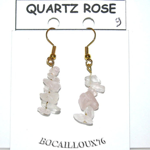 --depot---boucle oreille quartz rose 9* chips court - crochet dore .