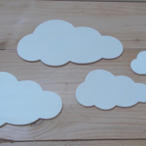 Petits nuages pour décor mural ou autre - nuages en bois le lot de 6