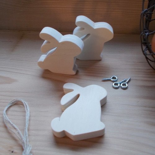 Lapins en bois à suspendre - petits lapins en bois à peindre