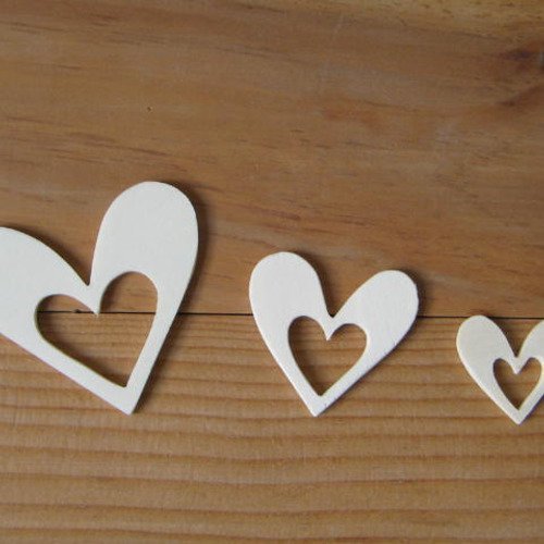 Coeurs en bois forme évidée - coeurs en bois à décorer le lot de 3