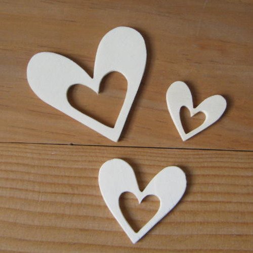 Coeurs en bois forme évidée - coeurs en bois à décorer le lot de 3