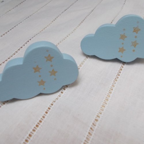Nuages - petites poignées de porte/tiroir en bois brut ou patère en forme de nuage