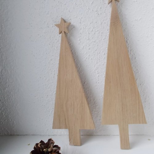 2 sapins de noël en bois massif - décor à poser ou à suspendre