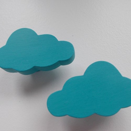 Nuage bleu canard - petite poignée de porte/tiroir en bois peint - patère nuage