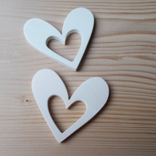 Coeurs en bois forme évidée - coeurs en bois à décorer le lot de 2
